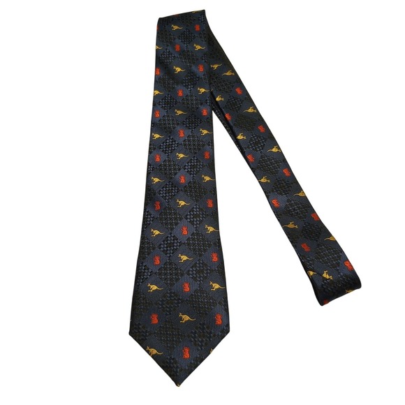 Austico Apparel Australian‎ Made Navy Blue Kangaroo & Koala Tie Mens Silk Blend - Picture 2 of 3